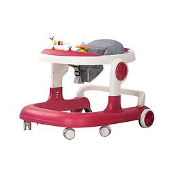 Babyhug 2 in 1 Walker with Height Adjustment & Detachable Toy Bar with Lights & Music | Musical Activity Tray| Soft Cushion Seat| Speed Control| Push Walker| Wheel Lock| Anti-fall Protection - Red
