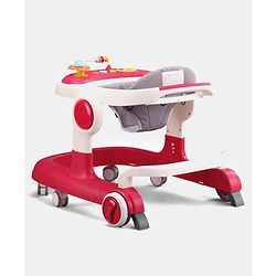 Babyhug 2 in 1 Walker with Height Adjustment & Detachable Toy Bar with Lights & Music | Musical Activity Tray| Soft Cushion Seat| Speed Control| Push Walker| Wheel Lock| Anti-fall Protection - Red
