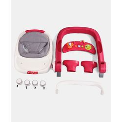 Babyhug 2 in 1 Walker with Height Adjustment & Detachable Toy Bar with Lights & Music | Musical Activity Tray| Soft Cushion Seat| Speed Control| Push Walker| Wheel Lock| Anti-fall Protection - Red