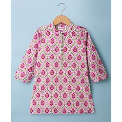 Babyhug Cambric Woven Full Sleeves  Floral Printed Kurta Pajama Set with Nehru Jacket - White
