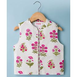 Babyhug Cambric Woven Full Sleeves  Floral Printed Kurta Pajama Set with Nehru Jacket - White