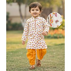 Babyhug Cambric Woven Full Sleeves Kurta Dhoti Set Butterfly Print - White