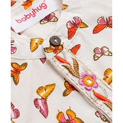 Babyhug Cambric Woven Full Sleeves Kurta Dhoti Set Butterfly Print - White
