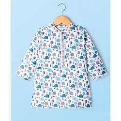 Babyhug Cambric Woven Full Sleeves Kurta Dhoti Set Jungle Theme Print - White