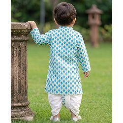 Babyhug 100% Cotton Woven Full Sleeves Kurta & Dhoti Set With Floral Print - Blue