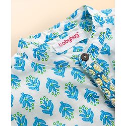 Babyhug 100% Cotton Woven Full Sleeves Kurta & Dhoti Set With Floral Print - Blue