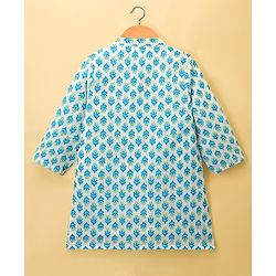 Babyhug 100% Cotton Woven Full Sleeves Kurta & Dhoti Set With Floral Print - Blue
