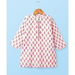 Babyhug Cambric Woven Full Sleeves Kurta Dhoti Set Floral Print - White