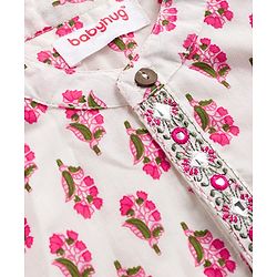 Babyhug Cambric Woven Full Sleeves Kurta Dhoti Set Floral Print - White