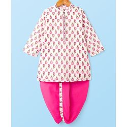 Babyhug Cambric Woven Full Sleeves Kurta Dhoti Set Floral Print - White