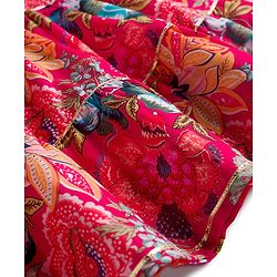 Babyhug 100% Cotton Woven Three Forth Sleeves Floral Printed Sequinned Tiered Ethnic Dress - Fuchsia