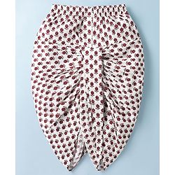 Babyhug Cambric Woven Full Sleeves Dhoti Kurta Set & Nehru Jacket With Floral Print - White