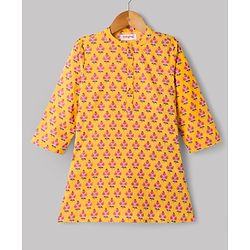 Babyhug 100% Cotton Cambric Woven Full Sleeves Floral Printed Kurta & Pyjama Set - Yellow