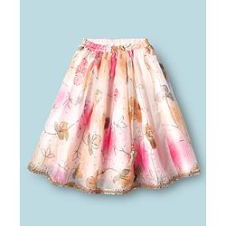 Babyhug Woven Half Puffed Sleeves Choli Lehenga Set with Dupatta & Floral Foil Print - Multicolor