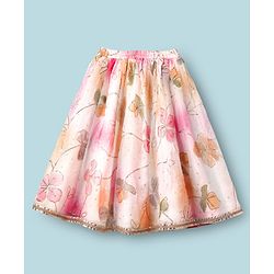 Babyhug Woven Half Puffed Sleeves Choli Lehenga Set with Dupatta & Floral Foil Print - Multicolor