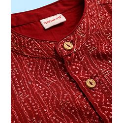 Babyhug Woven Full Sleeves Kurta Pajama Set with Embroidery & Sequin Detailing - Red