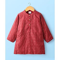 Babyhug Woven Full Sleeves Kurta Pajama Set with Embroidery & Sequin Detailing - Red