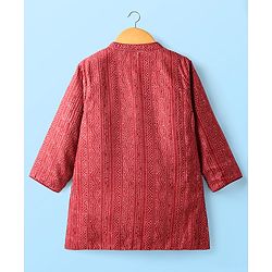 Babyhug Woven Full Sleeves Kurta Pajama Set with Embroidery & Sequin Detailing - Red