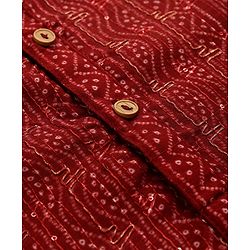 Babyhug Woven Full Sleeves Kurta Pajama Set with Embroidery & Sequin Detailing - Red