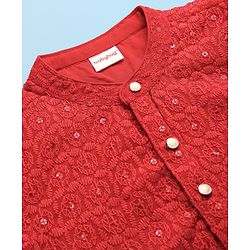 Babyhug Georgette Woven Full Sleeves Embroidered Kurta Pyjama Set With Sequin Detailing - Red & White