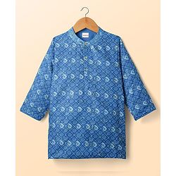 Babyhug Woven Full Sleeves Kurta Pajama Set with Embroidery & Sequin Detailing - Blue