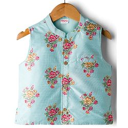 Babyhug Woven Full Sleeves Kurta Pajama Set with Jacket & Floral Print - Dark Pink