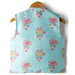 Babyhug Woven Full Sleeves Kurta Pajama Set with Jacket & Floral Print - Dark Pink