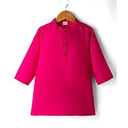 Babyhug Woven Full Sleeves Kurta Pajama Set with Jacket & Floral Print - Dark Pink