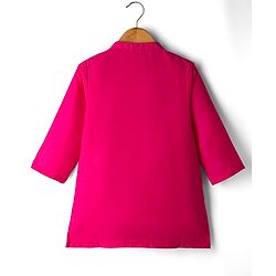 Babyhug Woven Full Sleeves Kurta Pajama Set with Jacket & Floral Print - Dark Pink