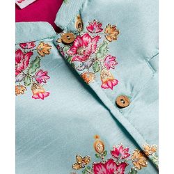Babyhug Woven Full Sleeves Kurta Pajama Set with Jacket & Floral Print - Dark Pink