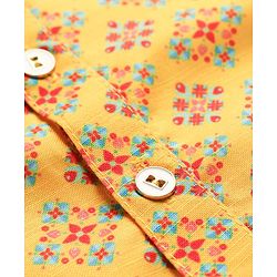Babyhug Cambric Woven Full Sleeves Kurta Pajama Set with Motif Print - Yellow