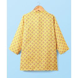 Babyhug Cambric Woven Full Sleeves Kurta Pajama Set with Motif Print - Yellow