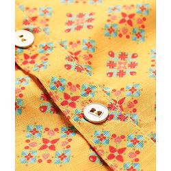 Babyhug Cambric Woven Full Sleeves Kurta Pajama Set with Motif Print - Yellow