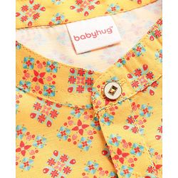 Babyhug Cambric Woven Full Sleeves Kurta Pajama Set with Motif Print - Yellow