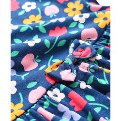 Babyhug 100 % Cotton Full Sleeves Floral Printed Onesies With Headband - Navy Blue