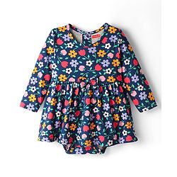 Babyhug 100 % Cotton Full Sleeves Floral Printed Onesies With Headband - Navy Blue