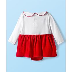 Babyhug 100% Cotton Interlock Knit Full Sleeves Frock Syle Onesies With Hairband - Red
