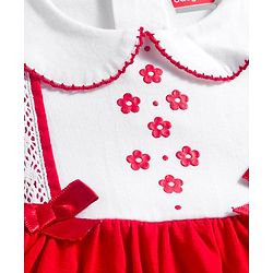 Babyhug 100% Cotton Interlock Knit Full Sleeves Frock Syle Onesies With Hairband - Red