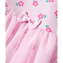 Babyhug 100% Cotton Interlock Knit Full Sleeves Frock Style Onesie with Frill Detailing Floral Print Bow Applique & Hairband - Pink