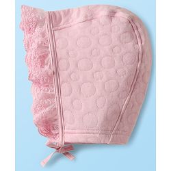Babyhug 100% Cotton Full Sleeves Solid Coloured Romper With cap & Booties Set With Lace Detailing - Pink