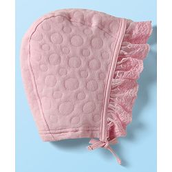 Babyhug 100% Cotton Full Sleeves Solid Coloured Romper With cap & Booties Set With Lace Detailing - Pink