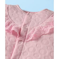 Babyhug 100% Cotton Full Sleeves Solid Coloured Romper With cap & Booties Set With Lace Detailing - Pink