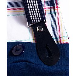 Babyhug Interlock Knit Full Sleeves Checks Party Romper With Bow Applique & Suspender - Navy Blue & White