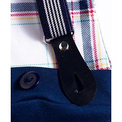 Babyhug Interlock Knit Full Sleeves Checks Party Romper With Bow Applique & Suspender - Navy Blue & White