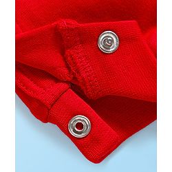 Babyhug Interlock Knit Full Sleeves Party Romper with Attached Waist Coat & Bow & Check Detailing - White Blue & Red