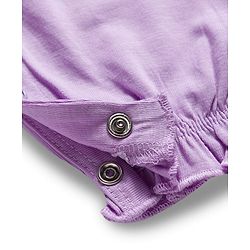 Babyhug 100% Cotton Interlock Knit Full Sleeves Front Open Romper with Frill Detailing Floral Embroidery & Bow Applique & Hairband - Purple
