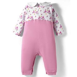 Babyhug 100% Cotton Knit Full Sleeves Bunny Embroidered Romper With Hairband & Booties - Pink
