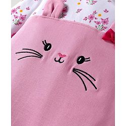 Babyhug 100% Cotton Knit Full Sleeves Bunny Embroidered Romper With Hairband & Booties - Pink