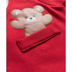 Babyhug 100% Cotton Interlock Knit Full Sleeves Party Romper with Attached Waist Coat & Bow & Bear Patch - Red & Navy Blue