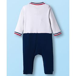 Babyhug Interlock Knit Full Sleeves Party Romper With Attached Waistcoat & Bow Applique - Multicolor